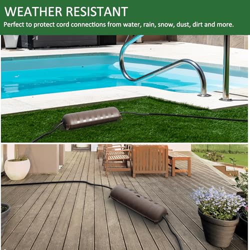 Image of Flemoon Outdoor Extension Cord Safety Cover, IP44 Waterproof Electrical Box | Waterproof Protector Seal, Weatherproof Electrical Connection Box for Outlets, Plugs, Sockets, Holiday Decorations, Brown