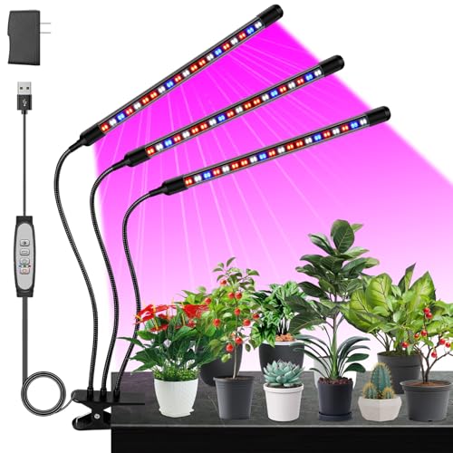 Lampe de Culture LED 1 Pack, 120 LEDs, Spectre Complet pour Plantes, 3 Têtes, 3 Modes de Couleur (Rouge, Bleu, Blanc), 5 Niveaux de Luminosité,Minuterie,...