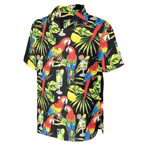 HUGLAZY Parrots Shirt for Men Tropical Shirts Cocktail Hawaiian Button Down Summer Beach Shirt Party Outfit L