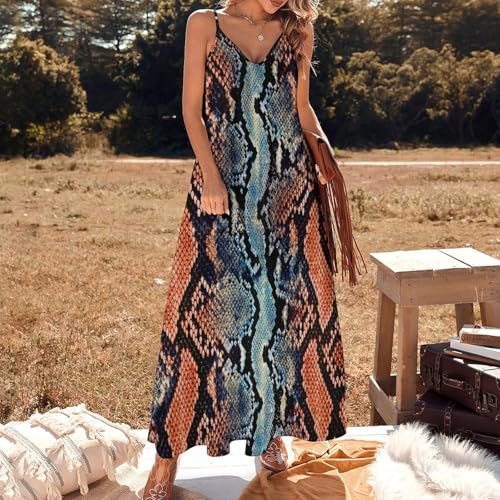 Robe maxi pour voyages et plage chic en texture serpent d'été