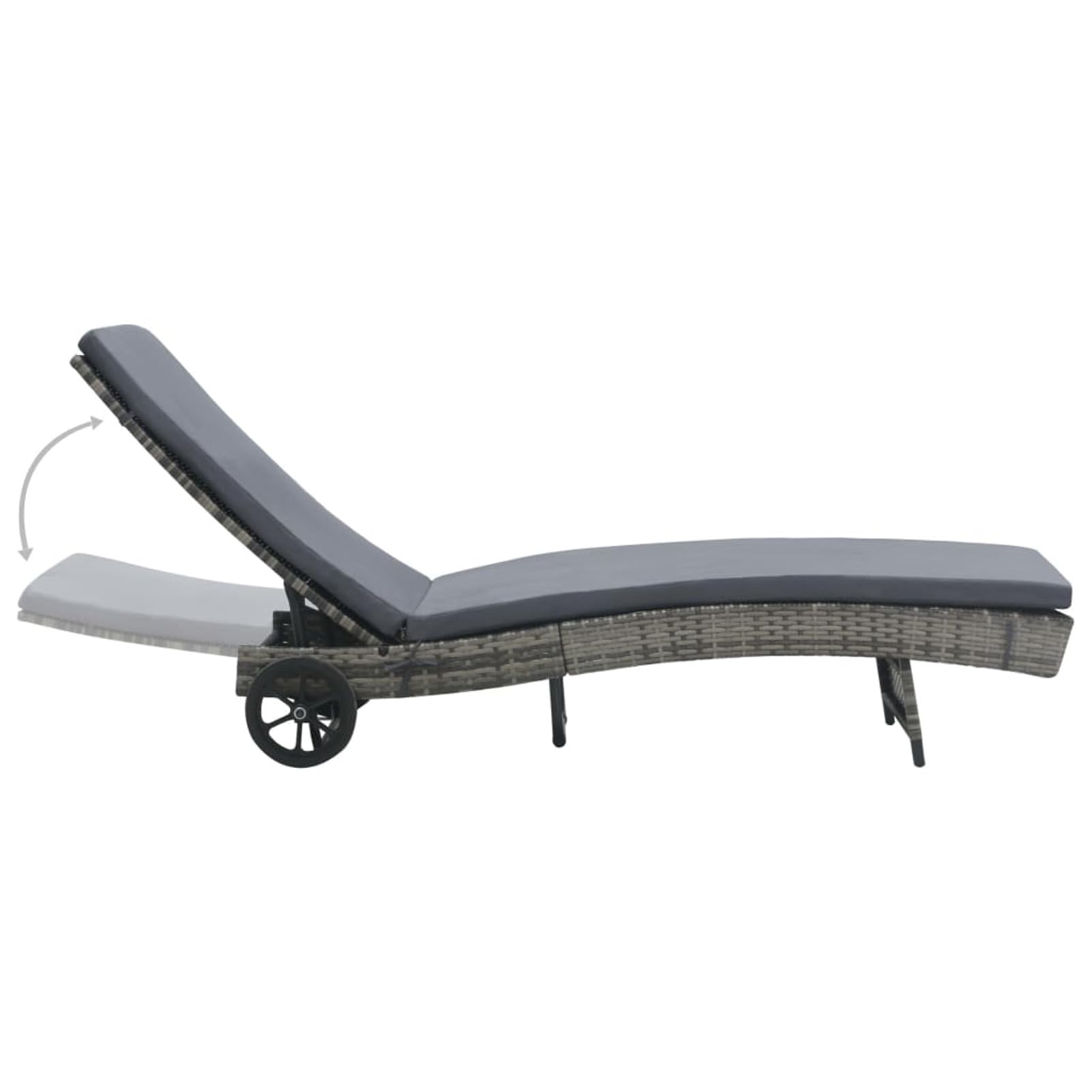 LAPOOH Sonnenliege mit Rollen und Auflage Poly Rattan Anthrazitgrau, Gartenliege, Liegestuhl, Sonnenstuhl, Sonneninsel Outdoor, Liegen, Gartenmöbel, Bäderliege, Relaxliege - 47753