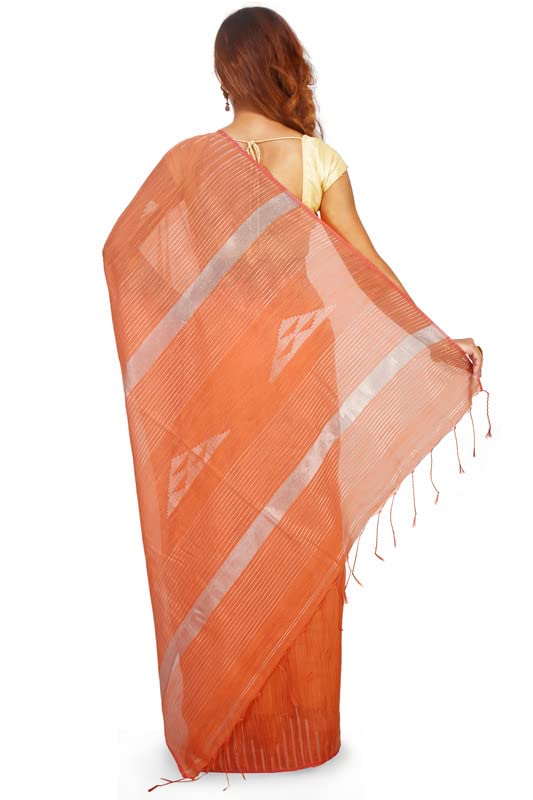 Image of BENGAL HANDLOOM Women's Cotton Linen Slab Sarees with Jaquard Work with Blouse Piece