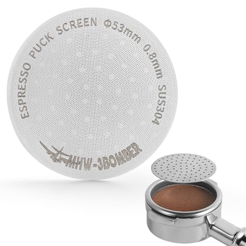 MHW-3BOMBER 54mm Puck Screen Espresso Metal Coffee Filter Reusable Espresso Filters for 53.35mm/54mm Portafilter Basket 0.8mm Thickness Coffee Accessories for Home Barista Model: FG5591M-OS