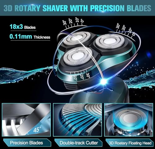 Image of Electric Razor for Men, Electric Shavers for Men's Faces, Detachable Blade 3D Rotary for Shaving with Nose Trimmer Face Cleaning Brush Head Shavers, Wet /Dry /Waterproof Razors for Men Matte Green