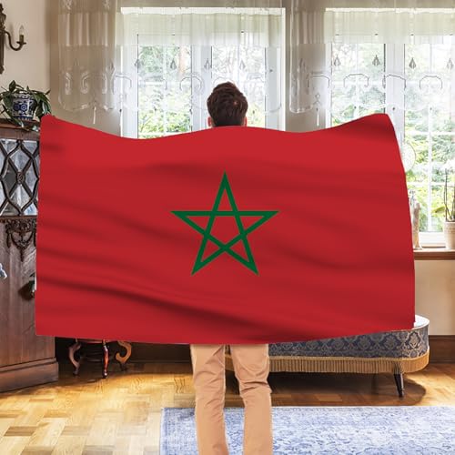 Image of AhfuLife Morocco Flag 3x5 Ft 2 PCS, Large Morocco National Flags for Outside - Double Side with Brass Eyelets for World Cup Party Decorations, Soccer Party Bar Garden Decoration Indoor Outdoor
