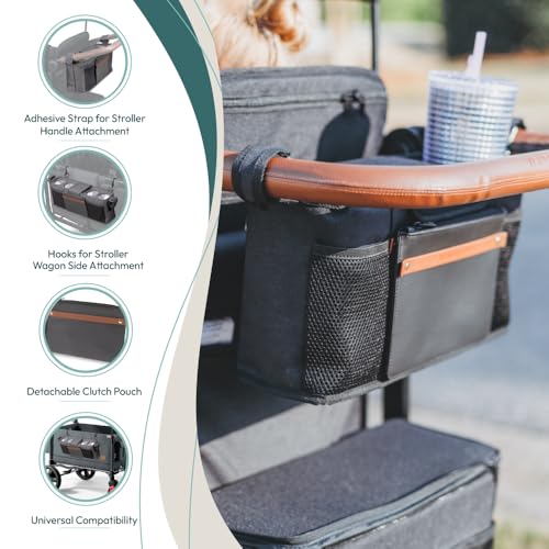 Image of WONDERFOLD Universal Parent Console Stroller Organizer with Insulated Cup Holders, Hook & Loop Closure Handle Attachment, 2 Storage Pockets, Removable Shoulder Strap for Easy Transport