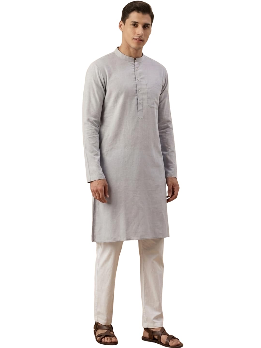 see designs Men's Full Sleeve Mandarin Collar Men Cotton Straight Kurta with Slub Effect With Pyjama-picture-21