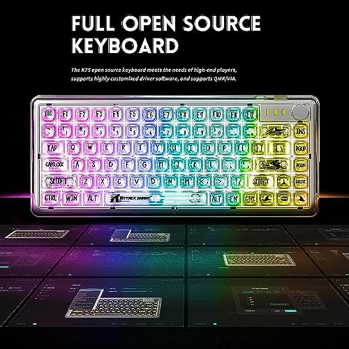 VGN GAMEPOWER K75 PRO 75% Custom Mechanical Keyboard with Knob & Transparent Keycap,Gasket Mounted TKL 82Keys Hot Swap Keyboard,Support QMK/VIA,2.4Ghz/BT5.0/USB-C Wired,Custom RGB,EVA Foam,for Win/Mac - Image 4
