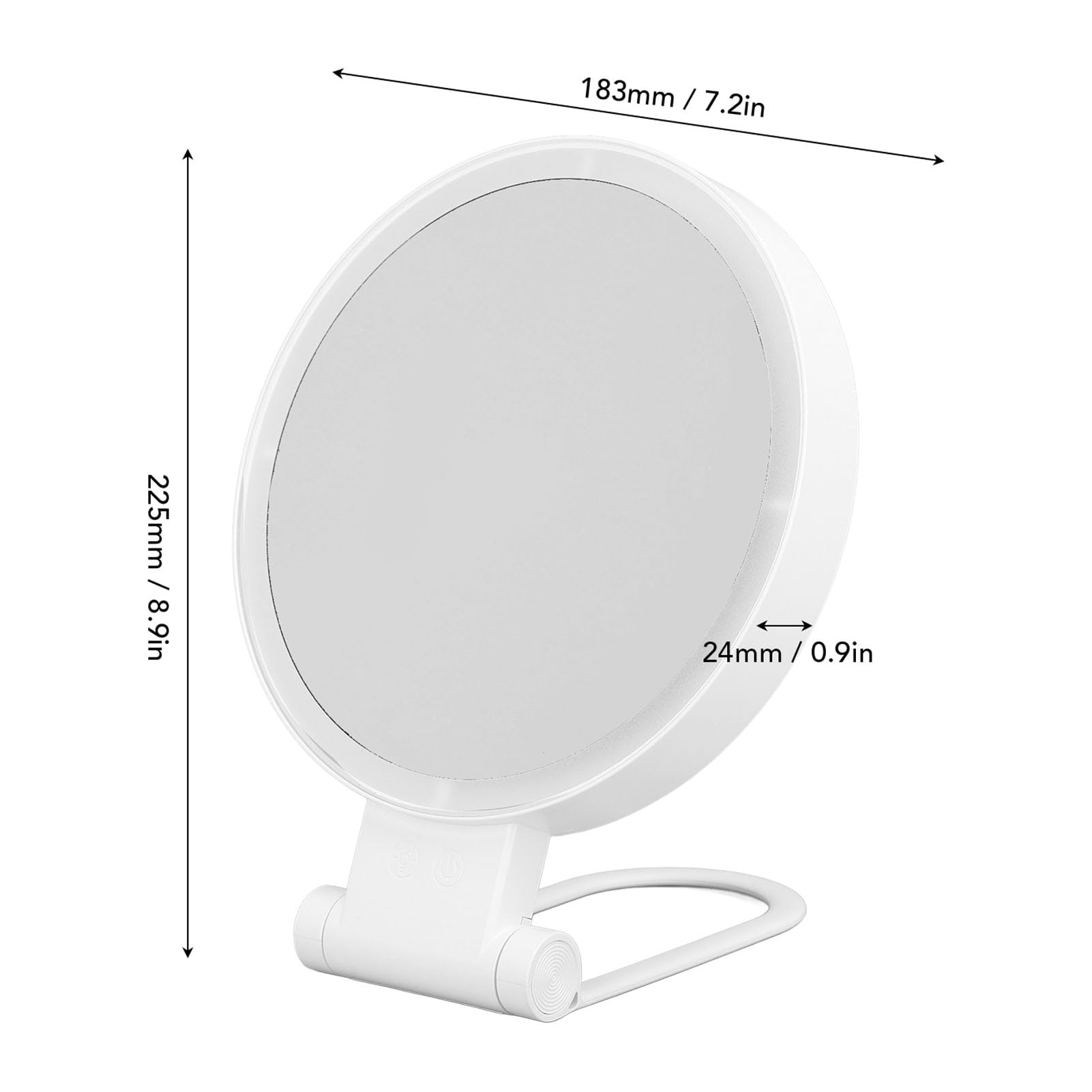Fabater Specchio Ingranditore Bifacciale 1X 5X con Luce LED Tavolo Specchio Cosmetico Maniglia Pieghevole Viaggio Portatile Bianco, Touch Control Illuminazione a Tre Colori USB
