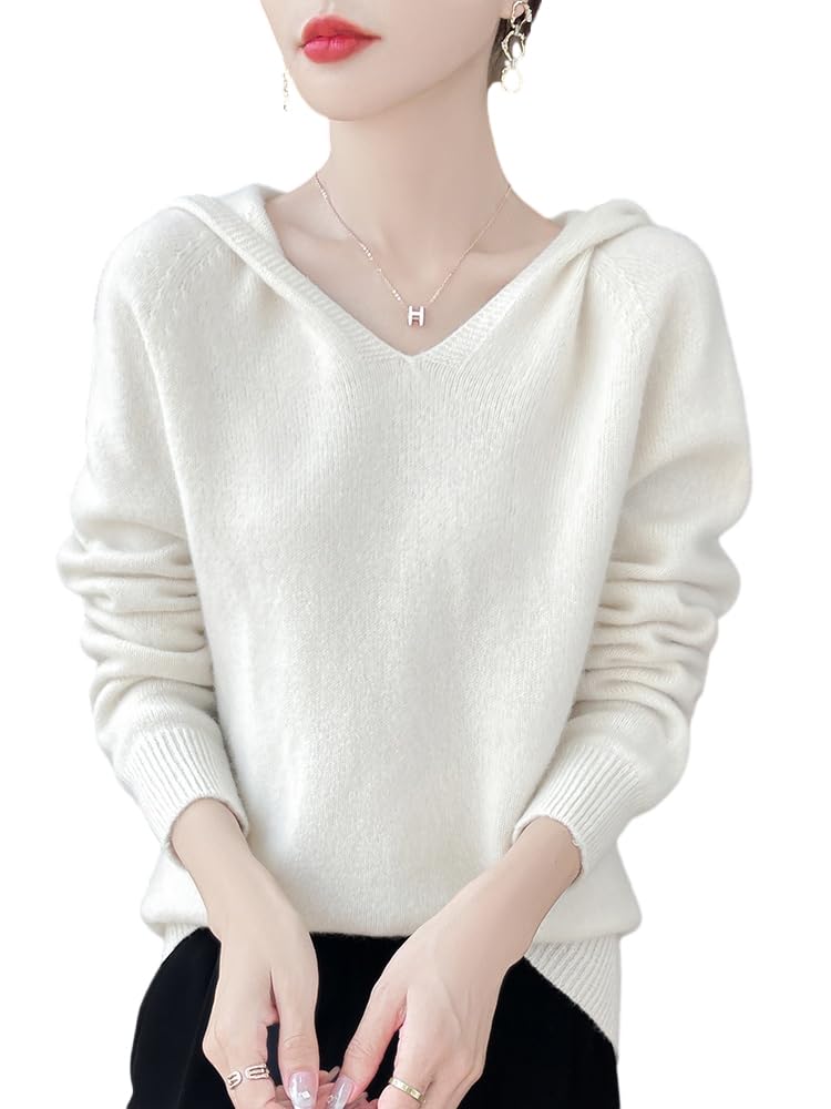 100 Merino Wool Sweaters for Womens Fall Winter Knitted Thick Pullover Long Sleeves Warm Hooded WQ713