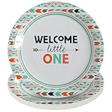 Boho Tribal Party Supplies - Round Paper Dinner Plates For Baby Showers and More (16 Plates)