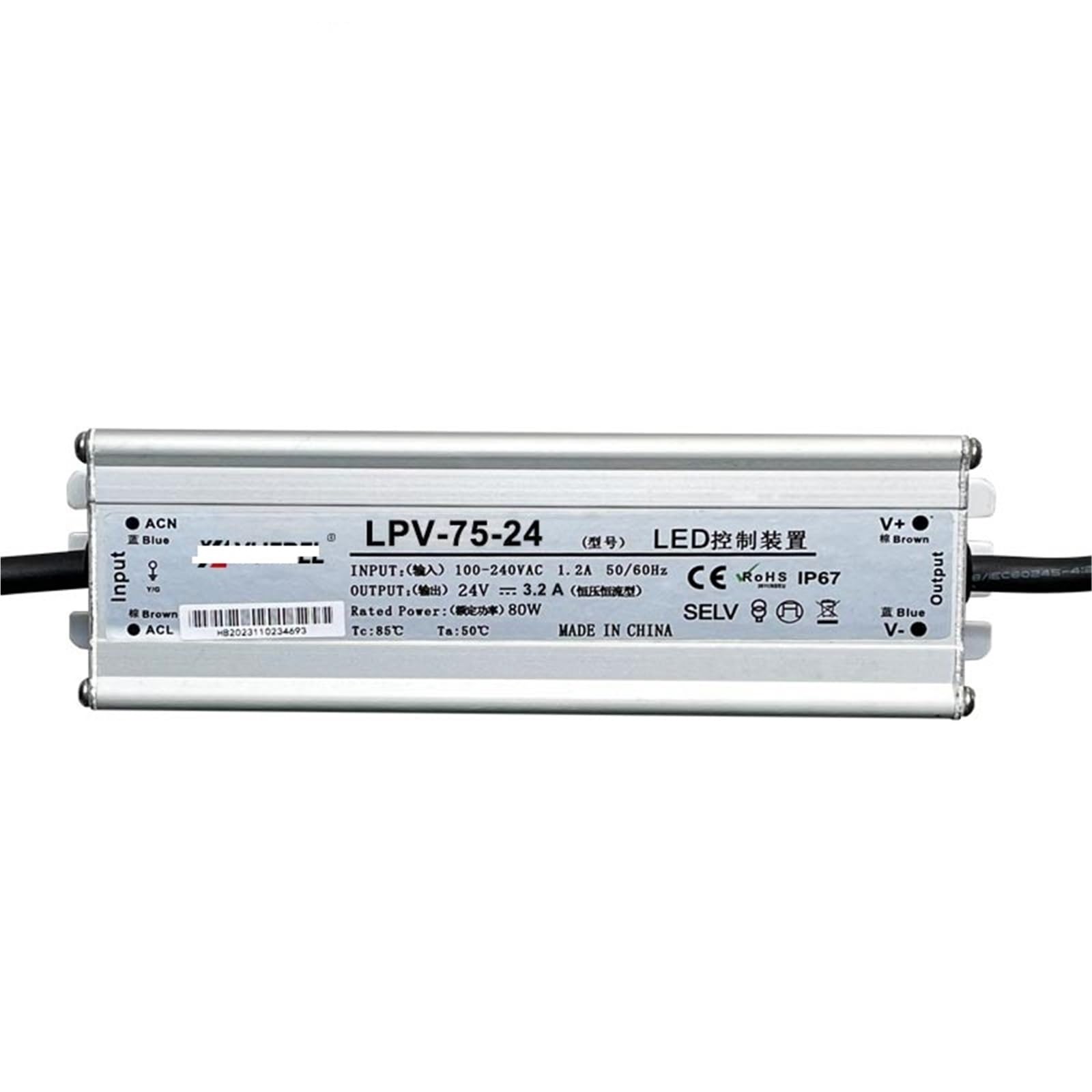 Wasserdichtes Schaltnetzteil für den Außenbereich, IP67 LPV, 50 W, 60 W, 75 W, 240 V AC auf 12 V DC, 24 V DC, LED-Trafo für den Außenbereich (LPV-50-12 V, 4,2 A)