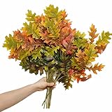 jiumengya 6pcs Artificial Oak Tree Leaf Stems Faux Oak Tree Branches Green Plant for Greenery Wall Floral Decoration (Autumn Orange)
