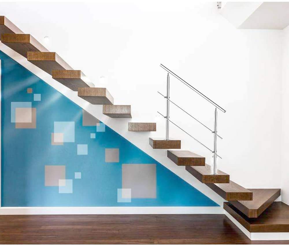 Edelstahl Handlauf Treppengeländer Geländer für Treppen Brüstung Balkon 100CM mit 2 Querstreben Ø 42mm für innen & außen