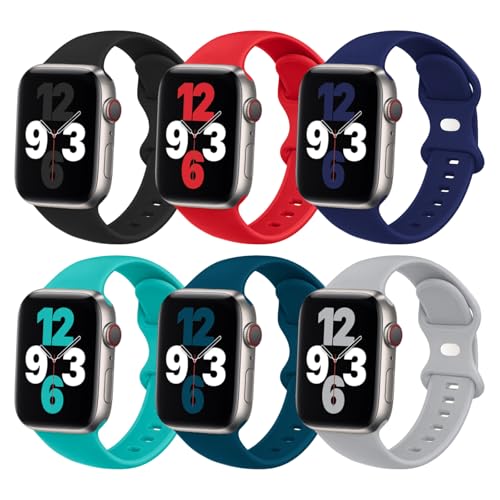 (6 Pack) Sport Band Compatible with Apple Watch Bands 38mm 40mm 41mm 42mm 44mm 45mm 49mm Silicone iWatch Band Ultra 2/Ultra SE Series 9 8 7 6 5 4 3 2 1 Women Men (38mm/40mm/41mm M/L, Teal/Gray/Pacific
