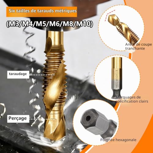 7 HSS Foret Taraudeur Coffret Foret Metal et Taraud 2-en-1 Revêtus Titane – vue 4