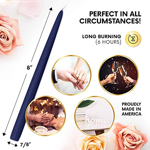 Dripless Taper Candles 8" Inch Tall Wedding Dinner Candle Set Of 12 (Navy Blue) #TOP1