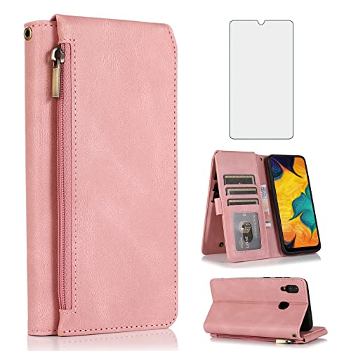 Coque Samsung Galaxy A20 A30 avec fermeture éclair zippée et protection écran en verre trempé