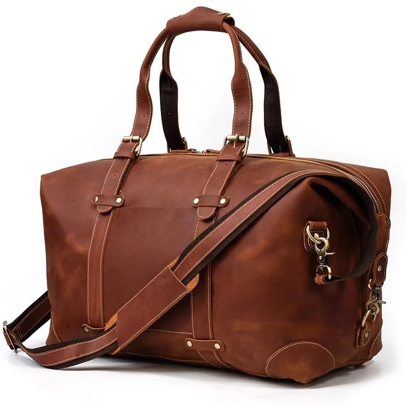 Men Leather Briefcase Vintage Leather Travel Bag Tote Bag Cowskin Travelling Handbags Weekender Duffle Bag for Men Male Travel Bags