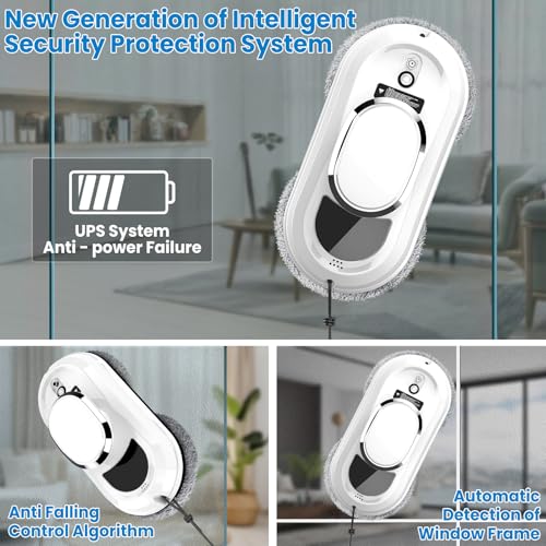 Fensterputzroboter, 5600Pa Fensterroboter Window Cleaning Robot, Intelligente Pfadplanung, mit Fernbedienung und 8 Tüchern, für Fenster innen und außen – Bild 4