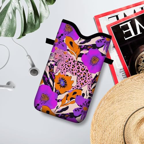 Image of Neoprene Cell Phone Sleeve Pouch Case Bag with Crossbody Strap Neck Lanyard for Women 7.1 X 3.9 in Purple Pink