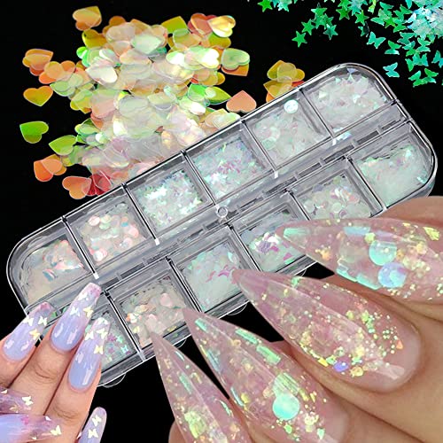 24 Grids Holographic Nail Sequins And 1 Pcs Nail Art Tweezers,Iridescent Mermaid Flakes Ultra-Thin Colorful Flakes Glitter Sticker,Diy Nail Art Face Body Eyes For Nail Art Decoration  #TOP2