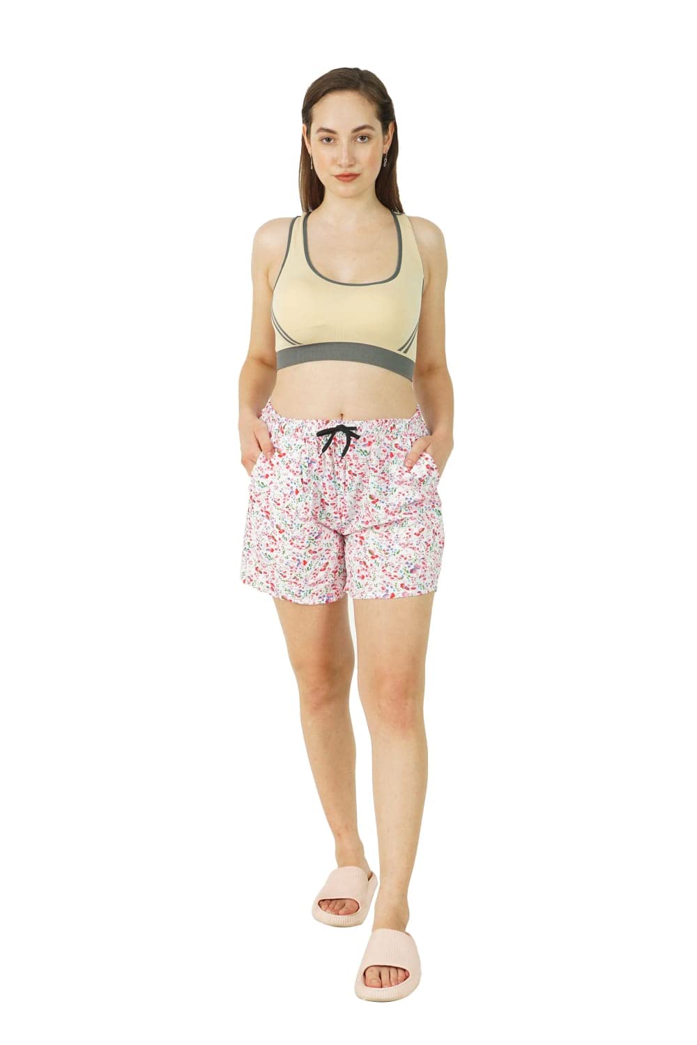 Omney Women's Cotton Printed Regular Cotton Floral Printed Fashionable Comfort Relaxable Shorts Free Size-image-21