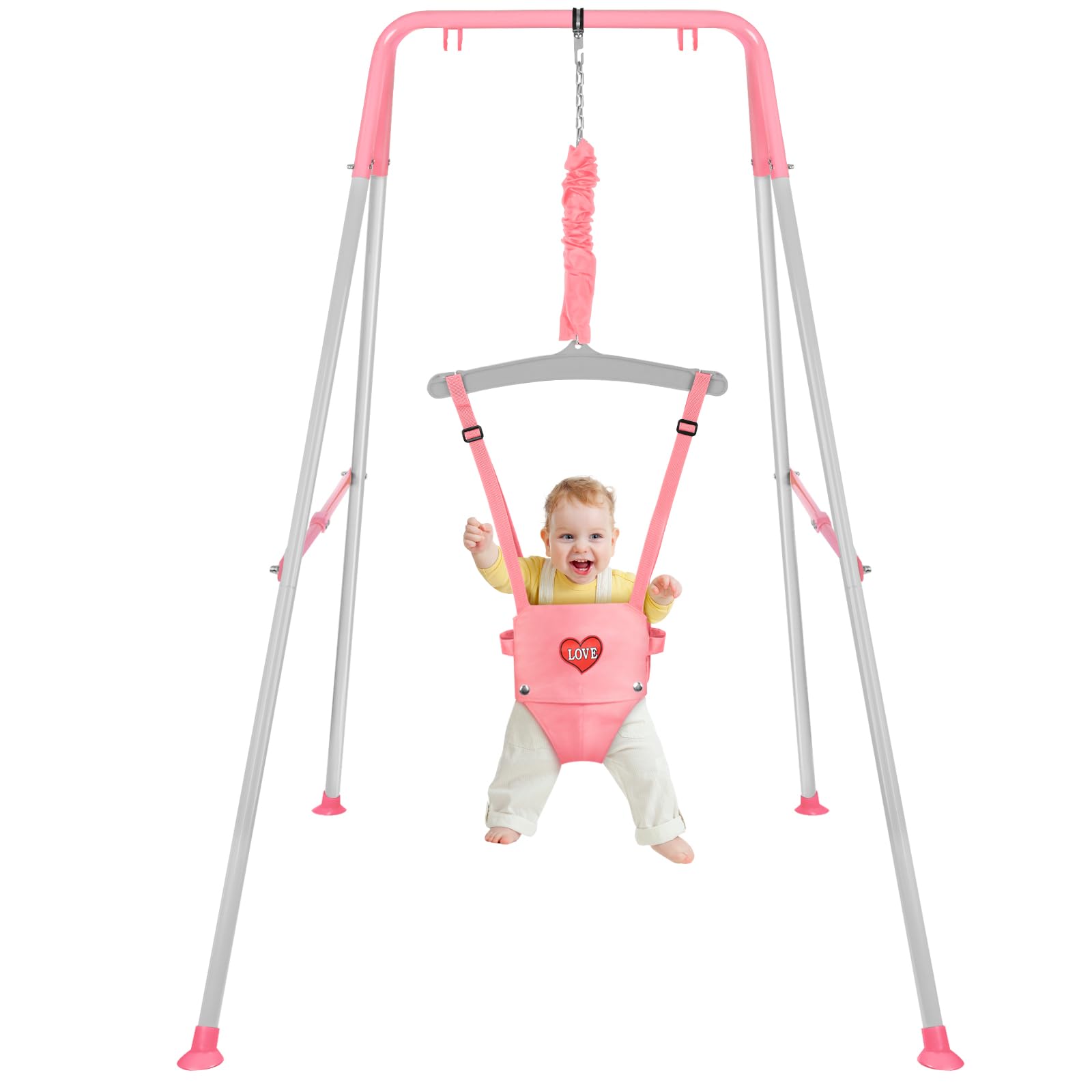 Baby Jumper with Stand, Infant Jumper for Indoor/Outdoor Play, Jumper for Baby 6-24 Months, Baby Jumpers and Bouncers with Adjustable Chain, Easy to Assemble & Store