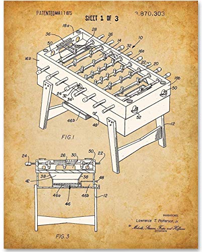 Foosball Table - 11x14 Unframed Patent Print - Great for Retro Home and Game Room Decor Under $15
