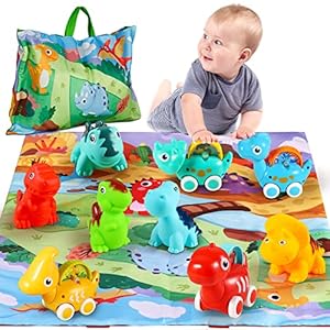 ALASOU Dinosaur Car Toys for 1 2 Year Old Boy and Girl with Playmat/Storage Bag | Baby Toys 12-18 Months |First Birthday Gifts for1 Year Old Infants and Toddlers(9 Sets)