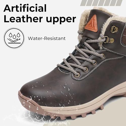 Mishansha Men's Winter Snow Boots Waterproof Insulated Hiking Boot for Men Cold Weather Outdoor Trekking Anti-Slip Warm Shoes Size 6.5 Umber Brown2