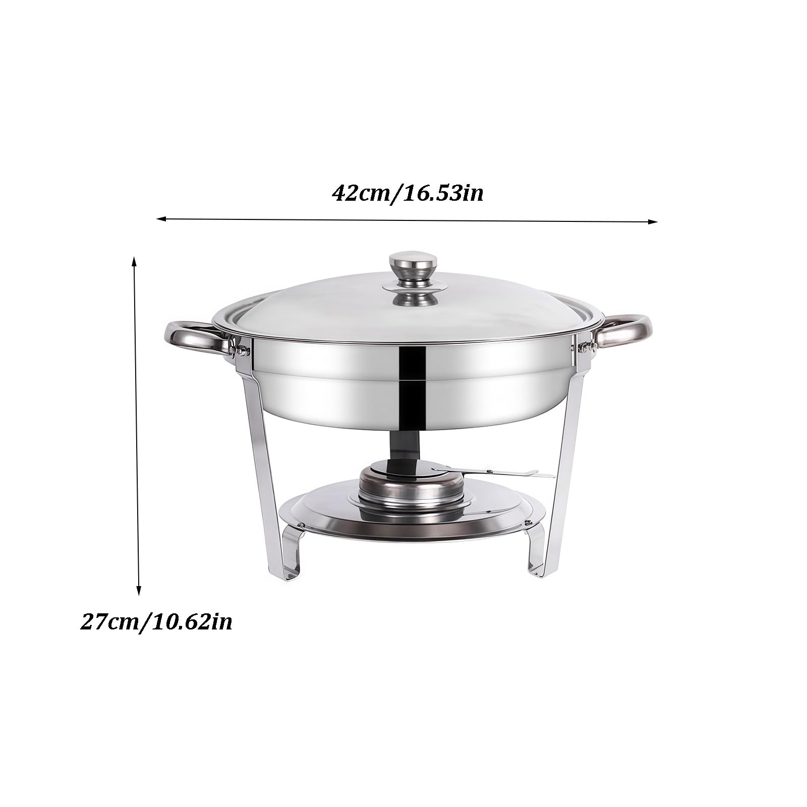 Juego de platos de roce, calentadores de buffet de acero inoxidable con sartenes para alimentos y agua, tapas, soportes de combustible, servidores redondos para fiestas, bodas, cenas, solución