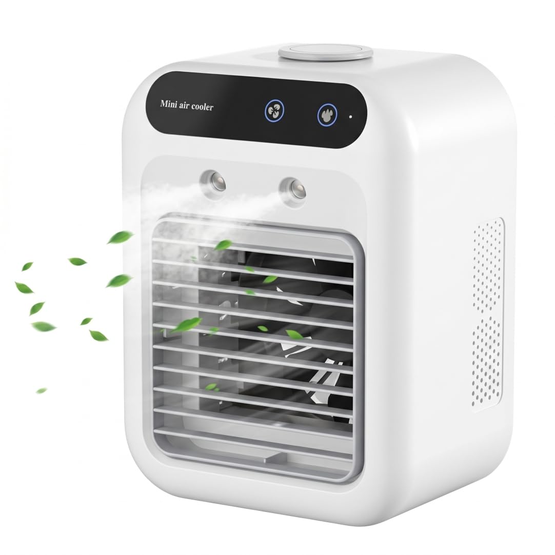 Gemuseeee Rechargeable Portable Air Conditioner Mini Air Cooler, Spray Humidification with 8H Timer, White