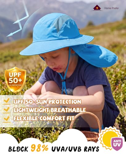 Image of Home Prefer UPF 50+ Boys Sun Hat with Neck Flap Wide Brim Summer Beach Bucket Hat for Boys Girls Toddler Kids Safari Hat