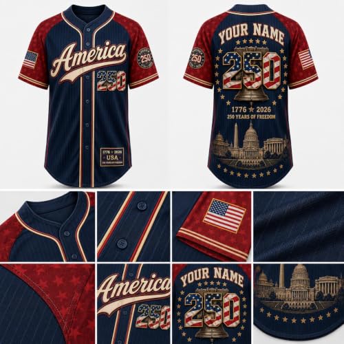 Jersey personalizado América 250 Aniversario, Camiseta de béisbol patriótica con nombre y número, camiseta libertad USA 1776-2026, regalo 4 de julio miniatura 5
