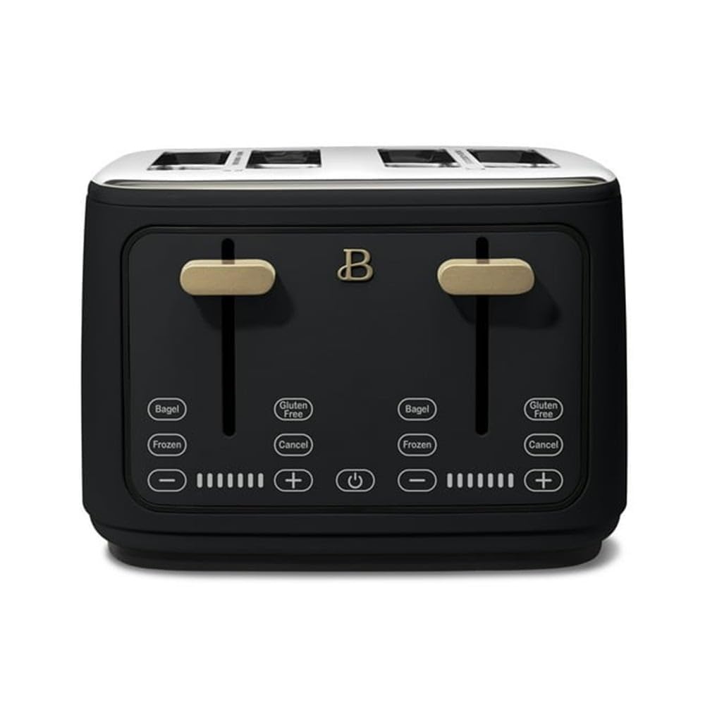 Toaster with Touch Activated Display by Drew Barrymore,Extra-Wide Slots, 7 Settings, Reheat Functions, LED Countdown Timer (Black Sesame)