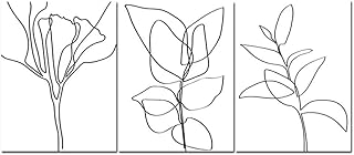 zsBig6 Nero Bianco Tela Pittura Schizzo Stampe Linea di Fiori Foglie d'Arte Poster Disegni botanici Stampa scandinava Immagine a Parete 40x60cmx3 Senza Cornice