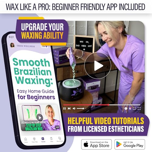 Image of Tress Wellness Award Winning Waxing Kit for Sensitive Skin - Safe for Face & Skin, Easy to Use - At-Home Kit for Face, Bikini, Brazilian & Full Body - Digital Display, Purple