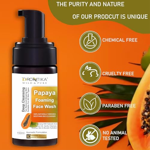 Image of Drontika Wild & Pure Papaya Deep Cleanse Face Wash | Gentle Exfoliation | Visibly Glowing Skin | 100% Botanical Extracts| Suitable for All Skin Types | 150ml. (Papaya)