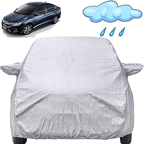 Image of City Idtech Waterproof Car Cover with Mirror Pockets, Shinning Silver Design, Non Woven Fabric,Triple Stitched, Compatible with Honda City Idtech Car Cover (2014 to 2019), Car Accessories