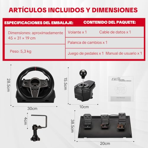 Volante Gaming para PC con Pedales y Palanca de Cambios - Imagen 2