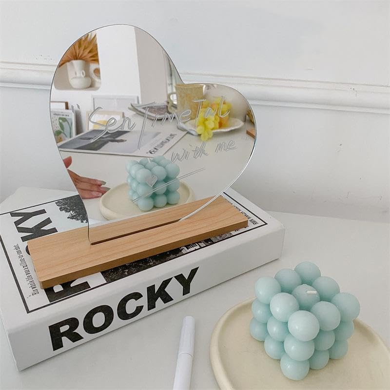 Miniatura 3 de Funny live Espejo de escritorio estético para decoración de habitación, espejos acrílicos irregulares con soporte de madera para sala de estar,