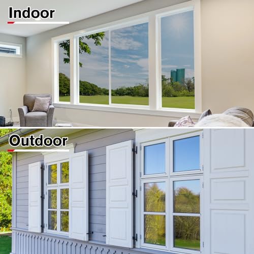 Image of Haton Window Privacy Film One Way Window Tint for Home, Sun UV Blocking Heat Control Reflective Mirror Tinting Film See Out Not in Office Door Coverings, Silver 17.5 inch x 78.7 inch