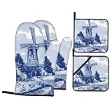 Taille : Ensemble de 4 pièces – 2 maniques (18,5 x 28 cm) + 2 dessous-de-plat (20,5 x 20,5 cm). L'un des dessous-de-plat est doté d'une poche. Les matériaux sûrs conviennent à la plupart des mains et garantissent une utilisation durable.