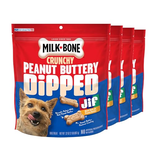Image of Milk-Bone Peanut Buttery Dipped Dog Biscuits with Jif Peanut Butter, 32 Oz. Bags (Pack of 4)