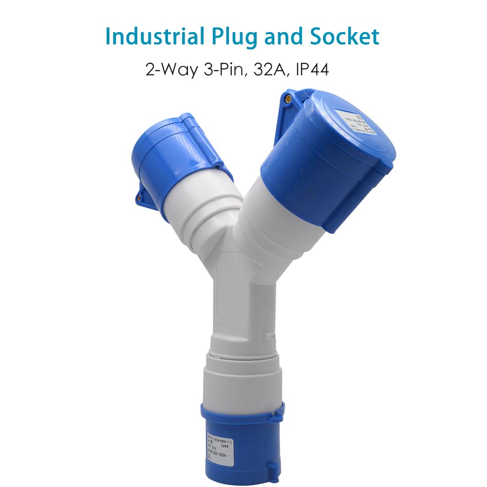 Splitter a 2 vie, 32 A, 220 V, IP44, spina e presa industriale a 3 poli a 2 vie
