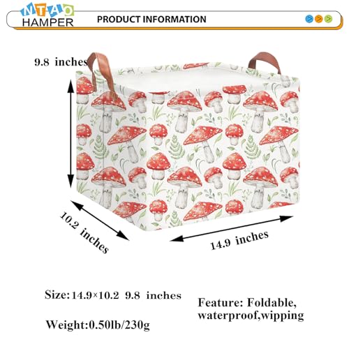 Image of NTAOHAMPER Rectangular Storage Basket Empty,Storage Bin with Handles,Room Decor,Gift Basket,Book Box(Watercolor Mushroom)