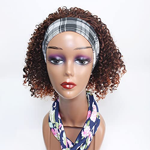 Kinky Curly Headband Wigs for Black Women Synthetic 14inch Head Wrap Wigs Easy to Wear Headband Wigs Natural Black Hair Wig（14inch,T350）