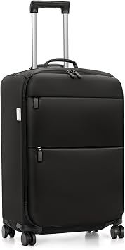 Checked Luggage, Softside Suitcases with Spinner Wheels, Lightweight Checked-Suitcase with TSA Lock for Women Men, Large Luggage for Travel Business Trip Black, 25-Inch