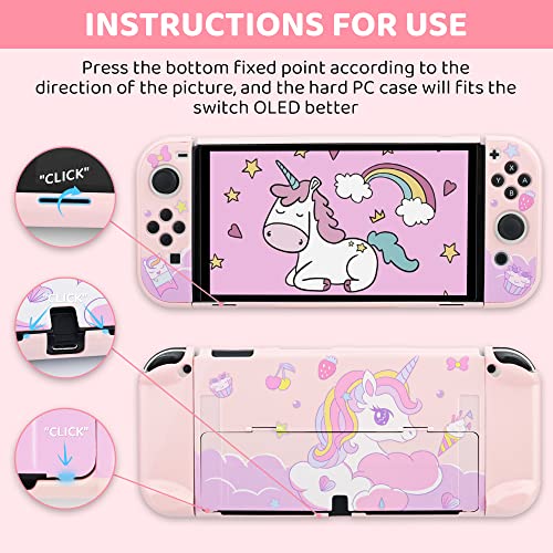Gldram Carrying Case Compatible With Nintendo Switch Oled Cover, Pink Unicorn Case Bundle With Travel Case, Hard Pc Shell, Screen Protector, Thumb Caps, Shoulder Strap, Cute Accessories Kit For Girls #TOP3
